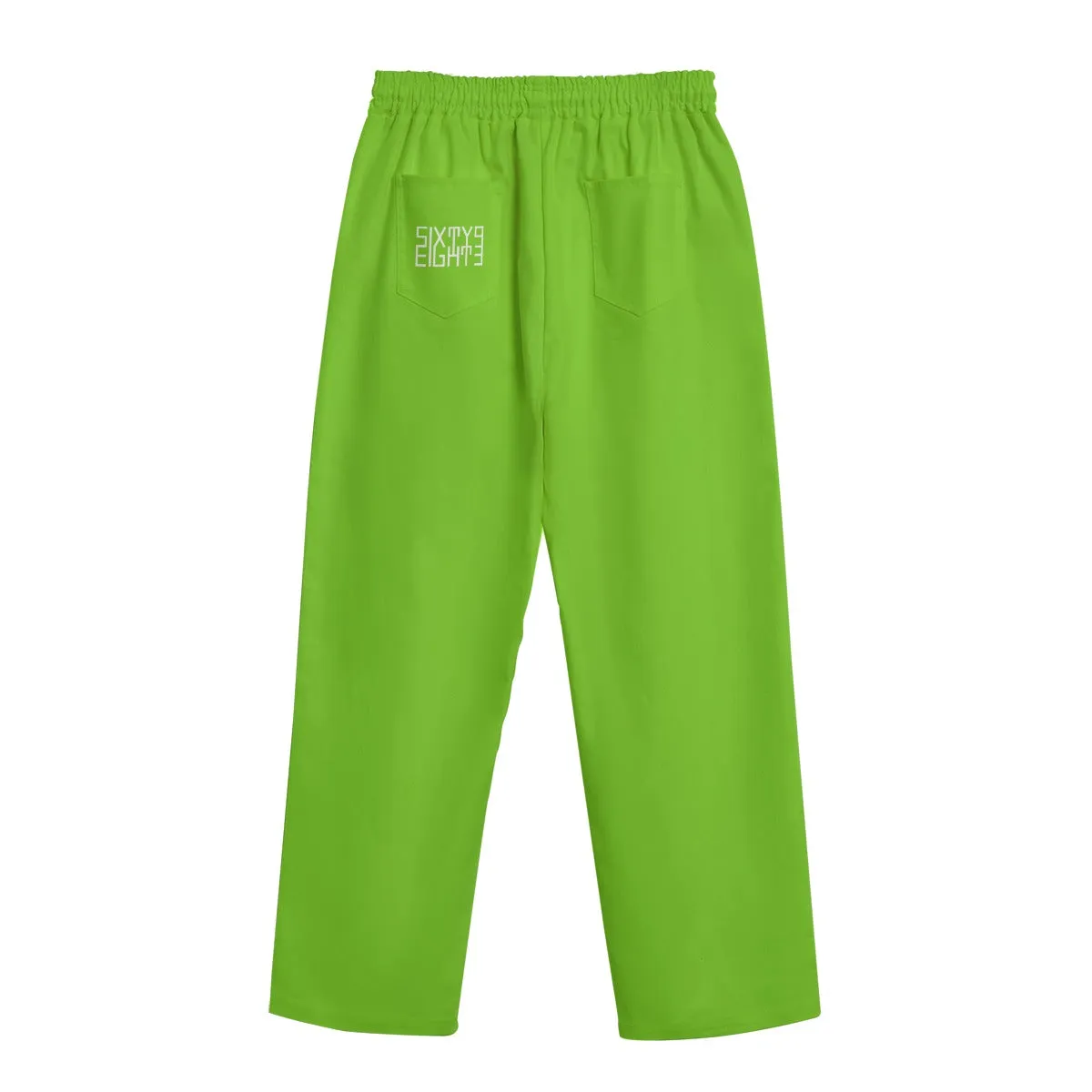 Sixty Eight 93 Logo White Green Apple Unisex Straight Casual Pants