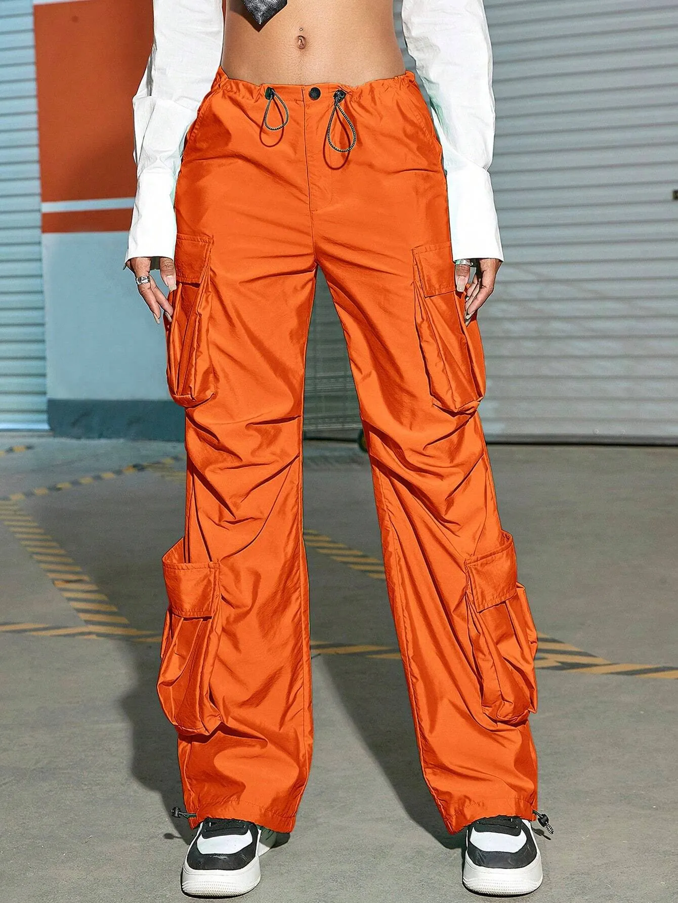 Street Style Ruched Parachute Cargo Pants