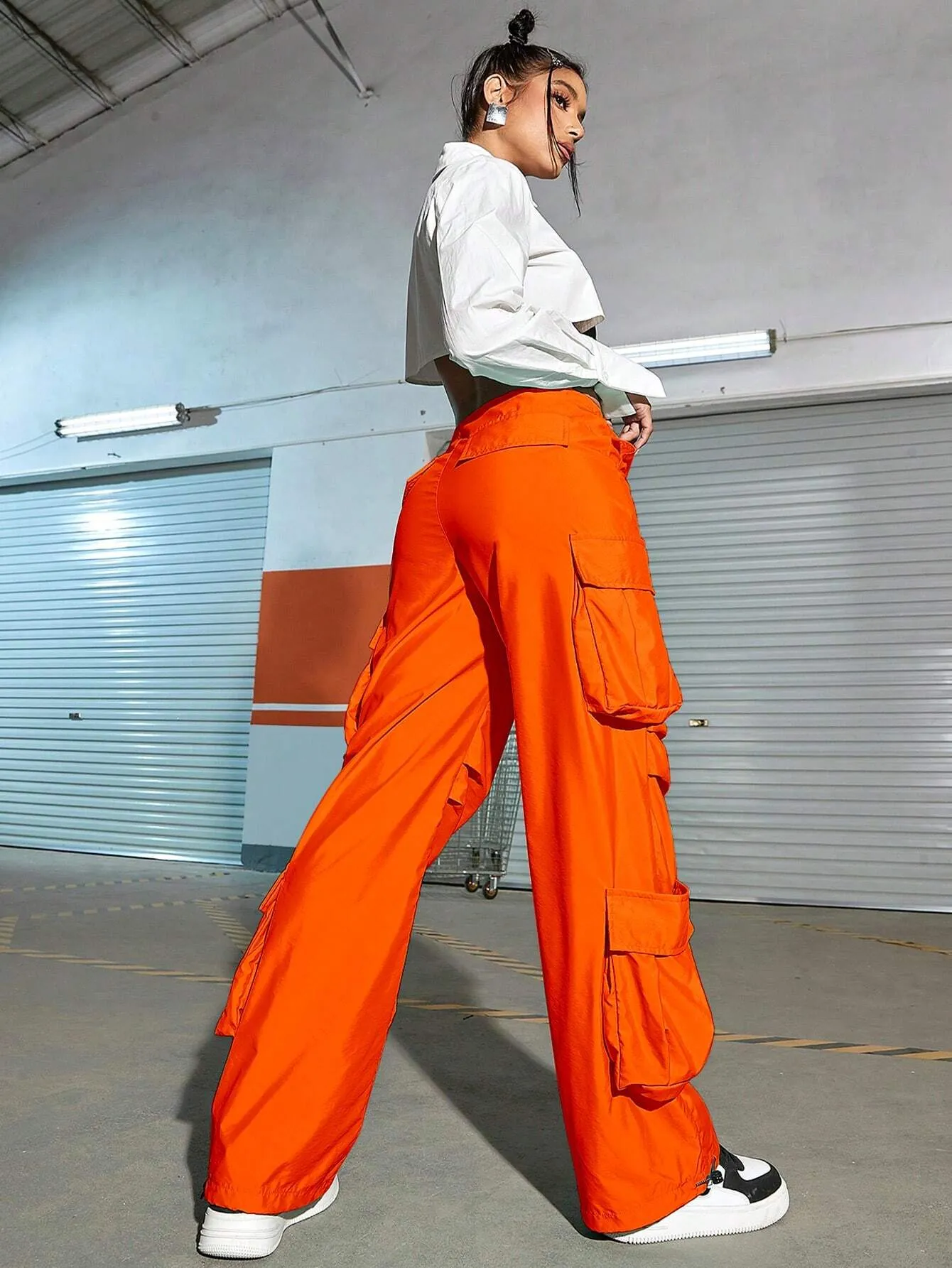 Street Style Ruched Parachute Cargo Pants
