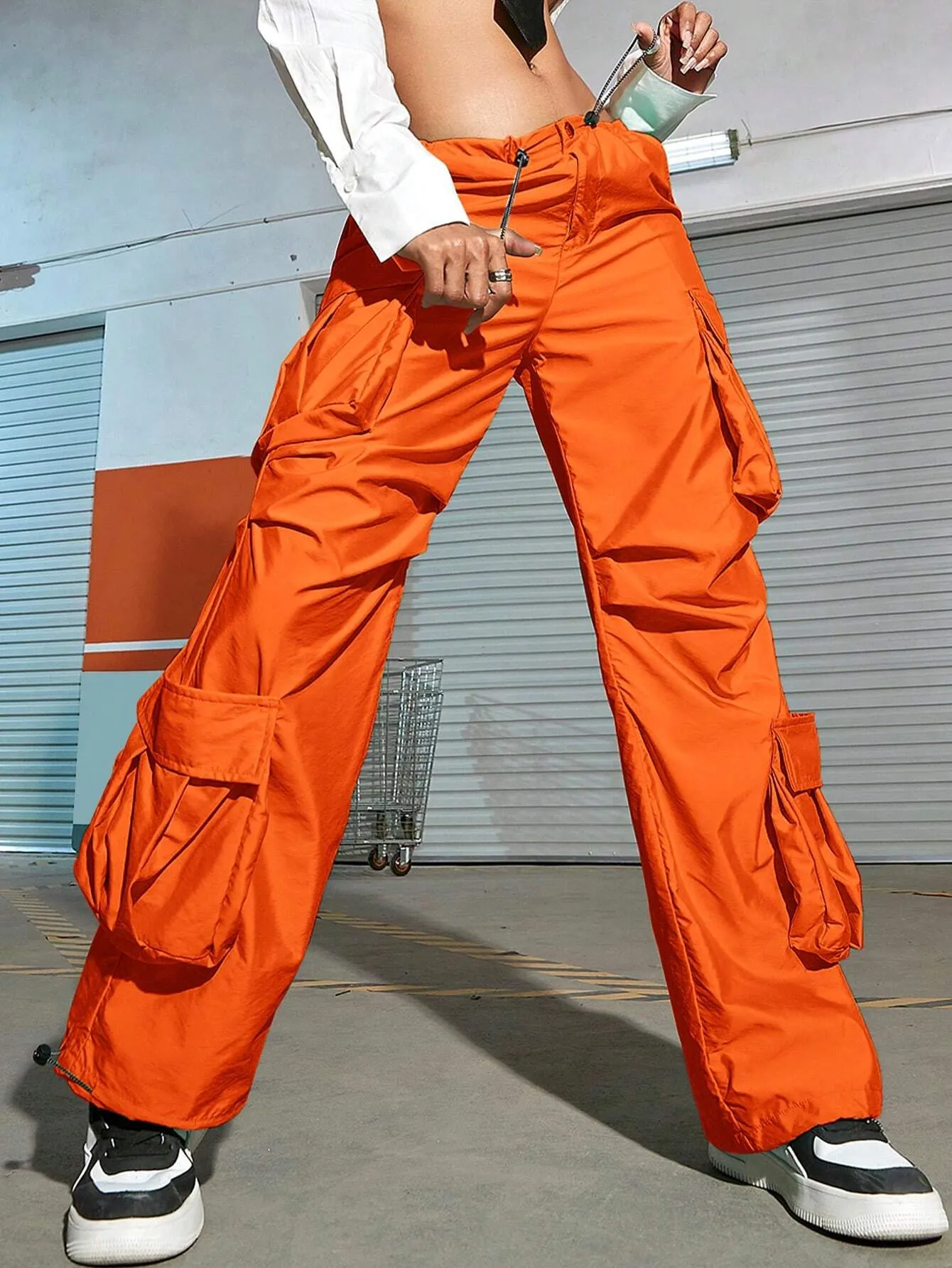 Street Style Ruched Parachute Cargo Pants