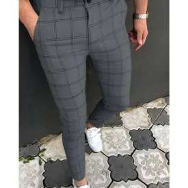 Summer Men's Slim Casual Pants Button Zipper Placket Plaid Print Solid Color Fashion Pencil Pants Business Work Casual Youth L S2701624