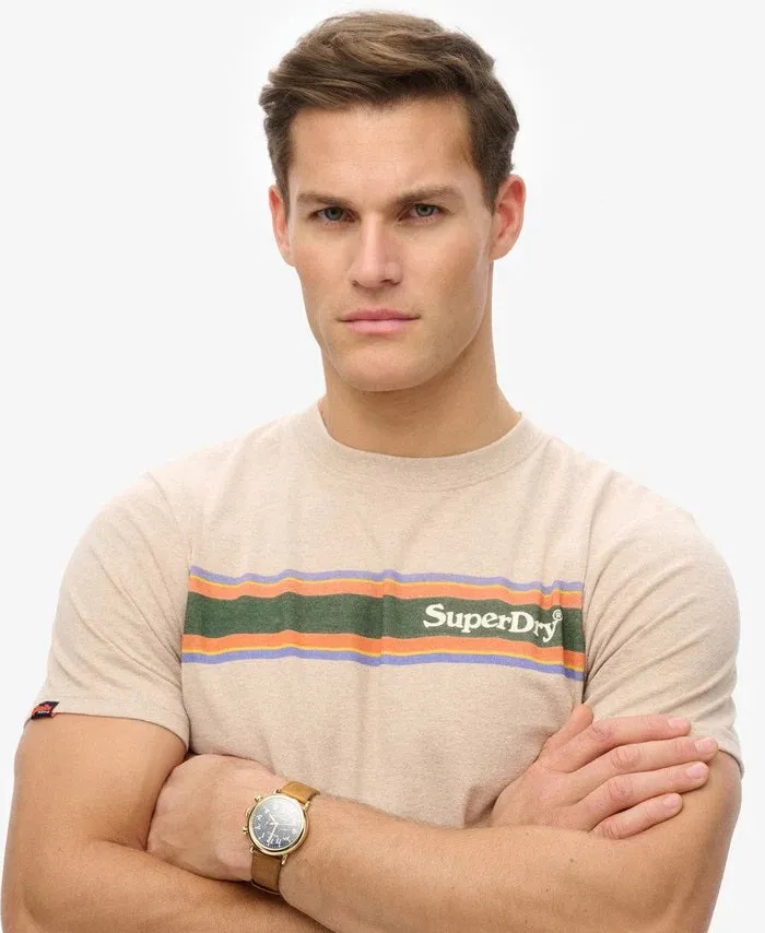 Superdry Venue Logo Stripe Relaxed T-Shirt - Lavin Beige Marl