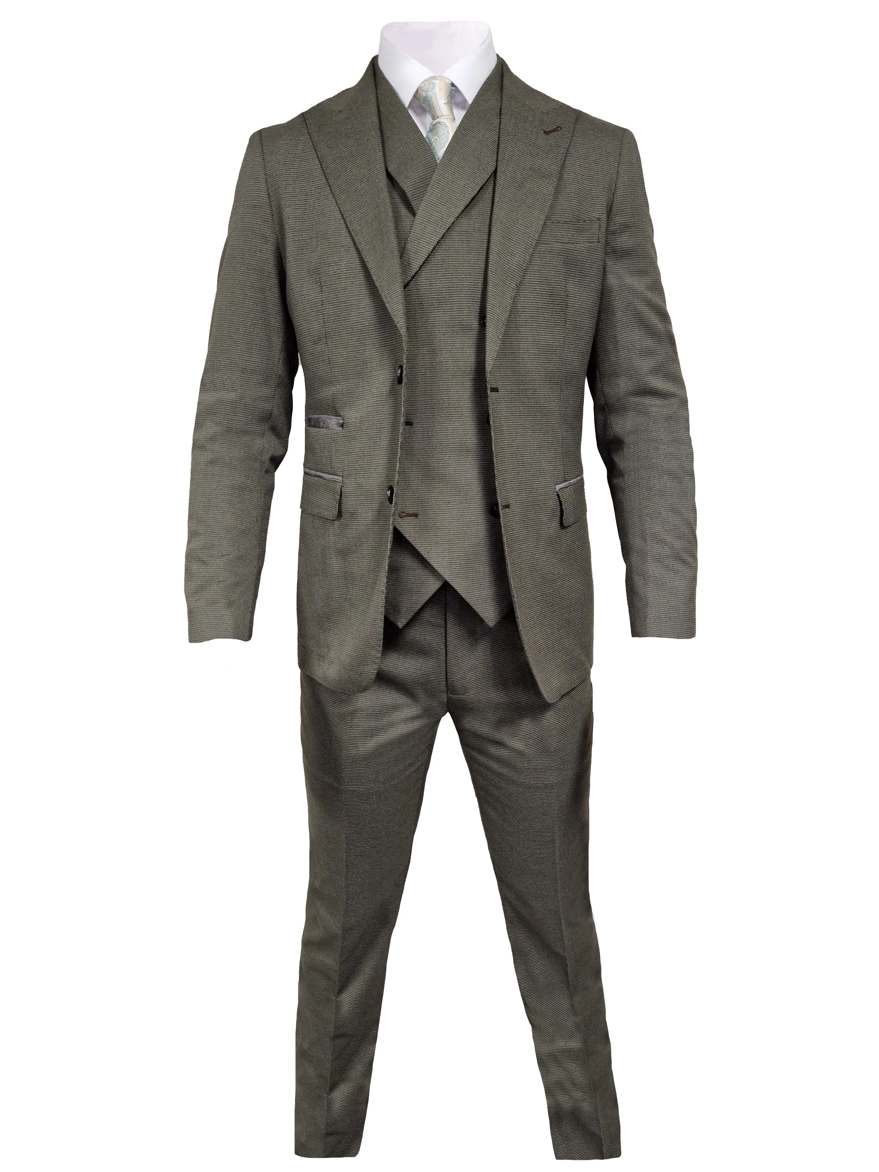 TAVERNY Salute - Three-Piece Men's Suit Army Green