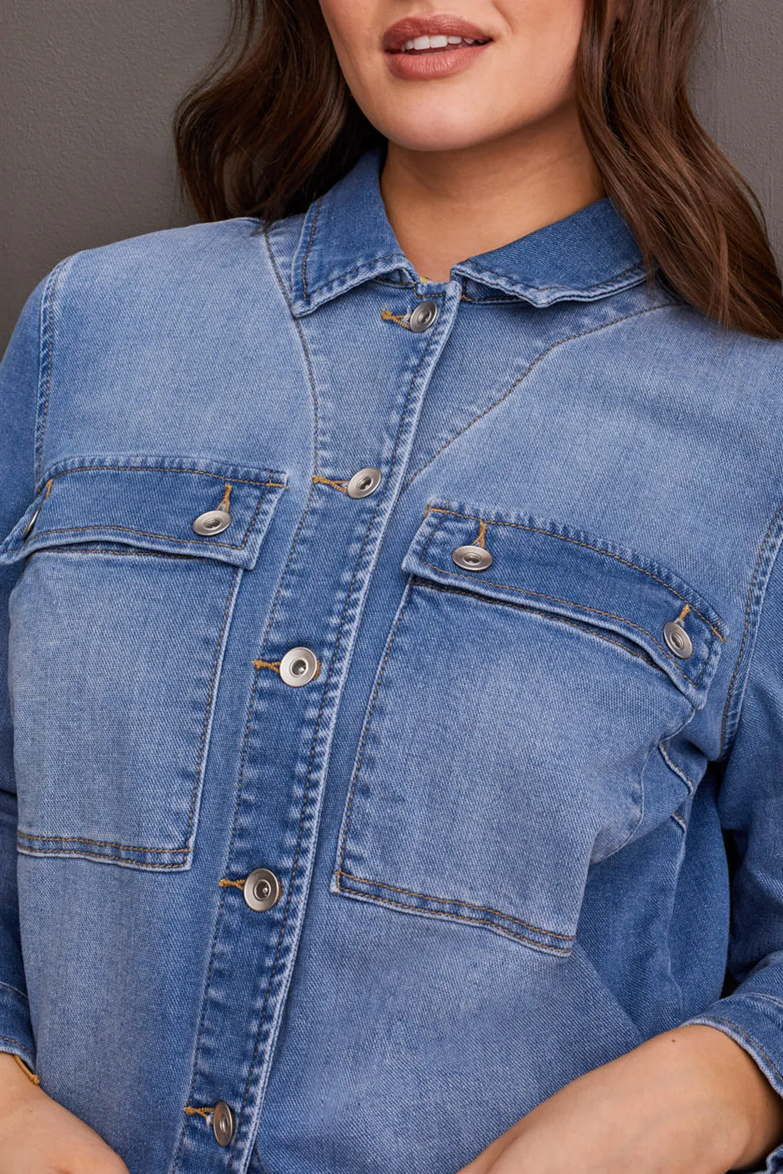 Textured Denim Jacket w/ Patch Pockets