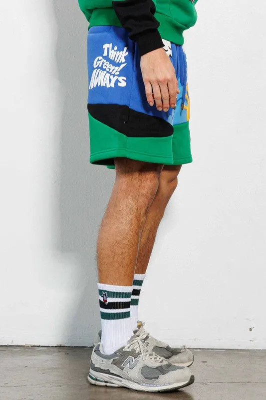 THINK GREEN CUT&SEW  GRAPHIC  SHORTS
