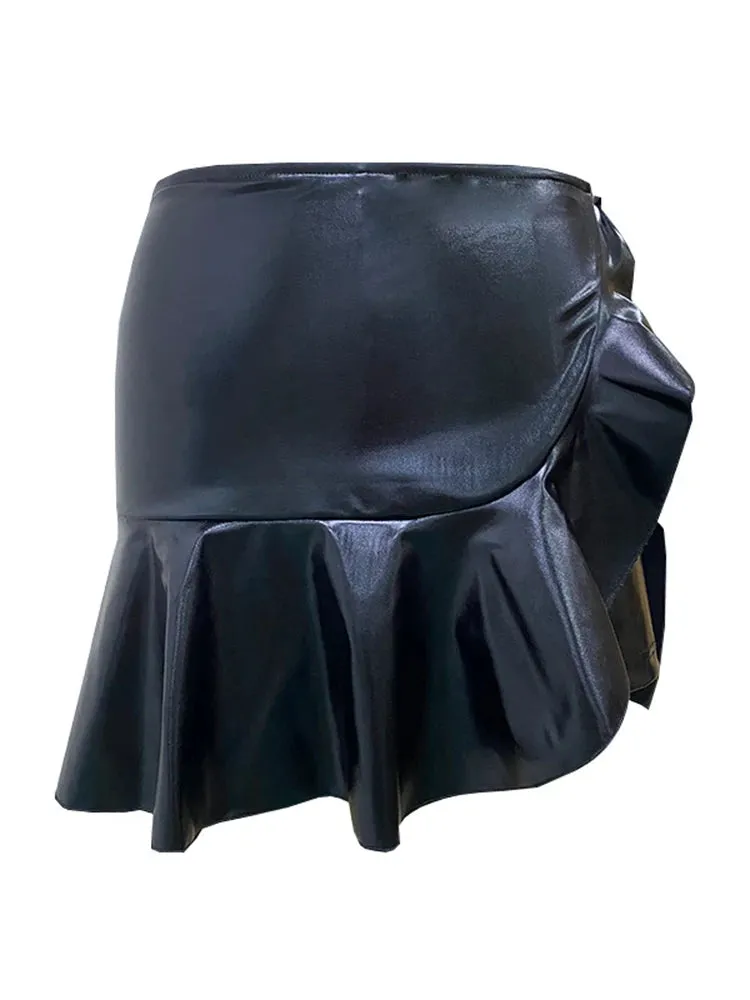 Trend4us Faux Leather Mini Skirt with with Built-In Shorts