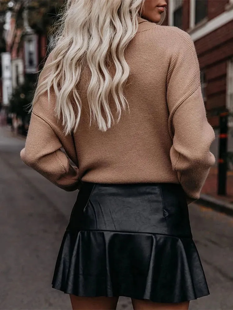 Trend4us Faux Leather Mini Skirt with with Built-In Shorts