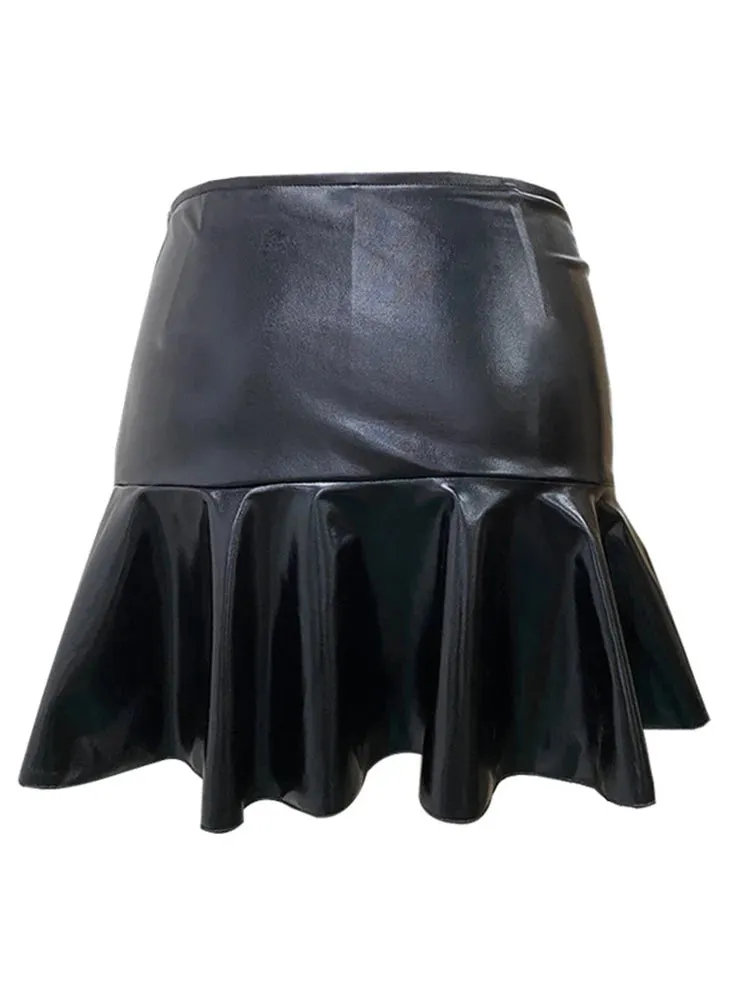 Trend4us Faux Leather Mini Skirt with with Built-In Shorts