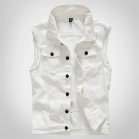 Trendy White Distressed Denim Vest