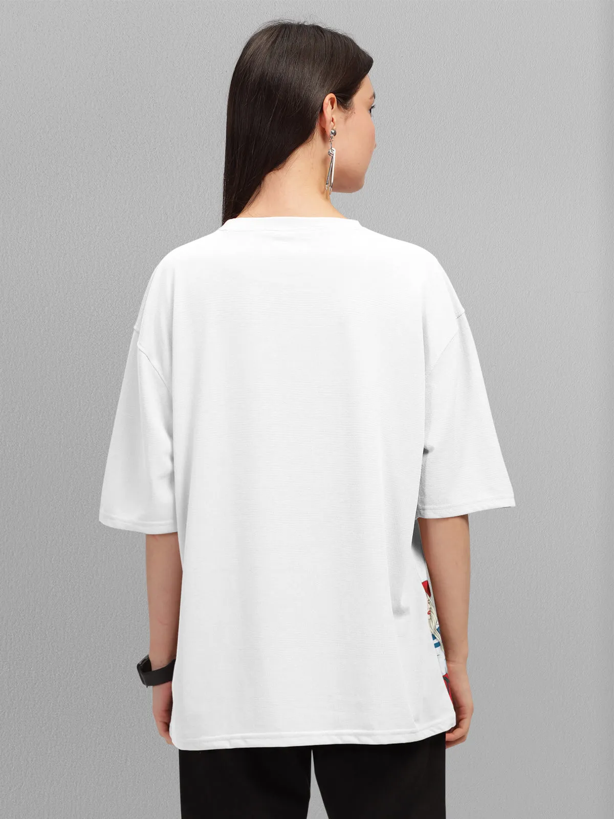 Trendy White Printed Oversized T-shirt for Women