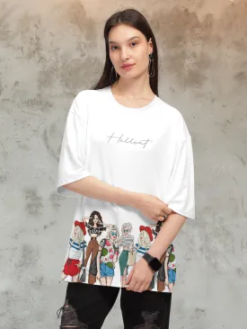 Trendy White Printed Oversized T-shirt for Women