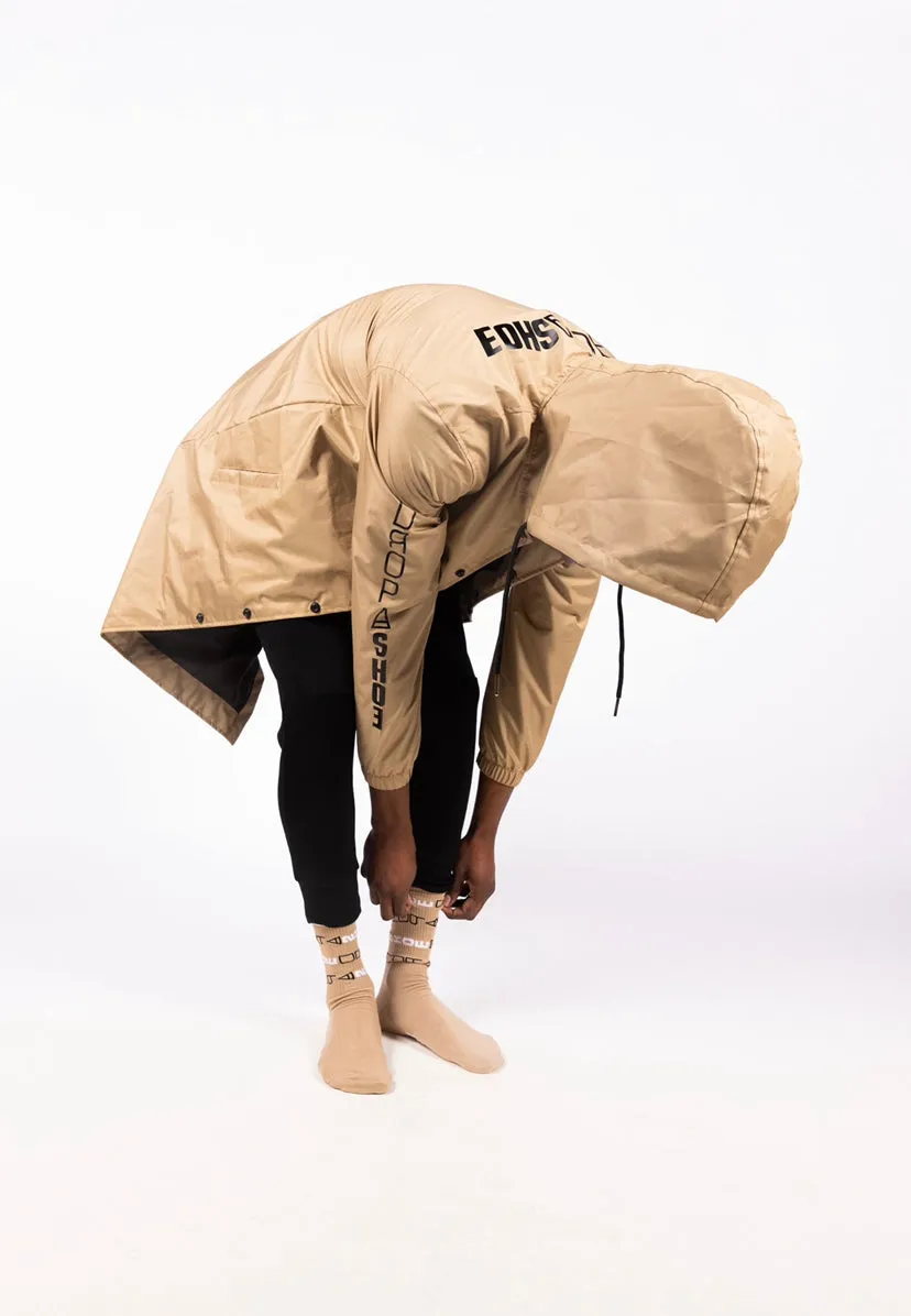 Unisex Long Hooded Coaches Jacket Tan Brown