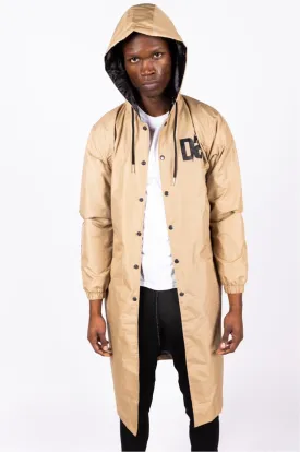 Unisex Long Hooded Coaches Jacket Tan Brown