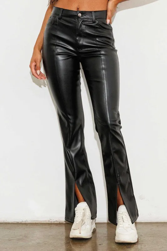 VEGAN LEATHER FRONT SLIT BOOTCUT