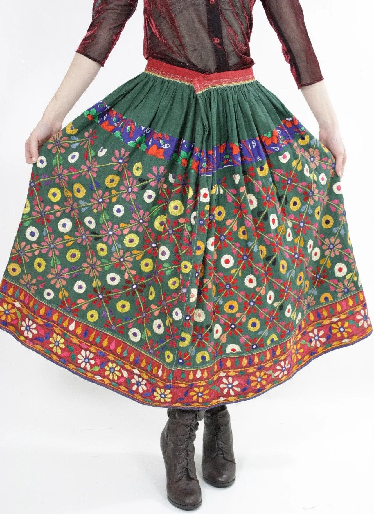 Vintage 70s Embroidered Hippie India Mirror skirt