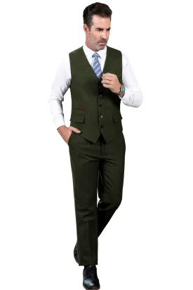 Vintage Classical 2 Pieces Mens Suit Herringbone V Neck Vest Suit For Wedding (Vest   Pants)