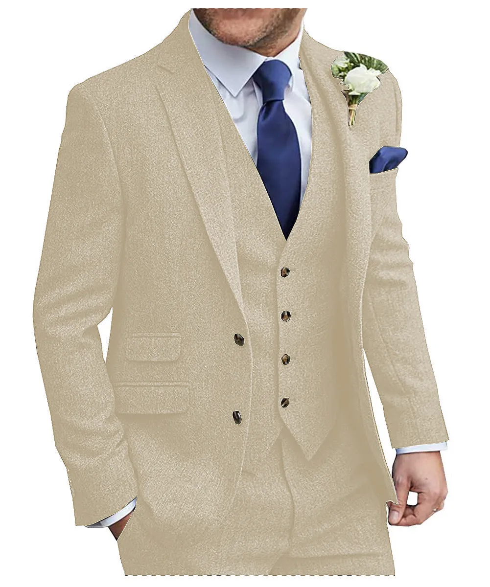Vintage Classical Men's 3 Pieces Suit Tweed Peak Lapel Tuxedos (Blazer vest Pants)