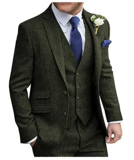 Vintage Classical Men's 3 Pieces Suit Tweed Peak Lapel Tuxedos (Blazer vest Pants)