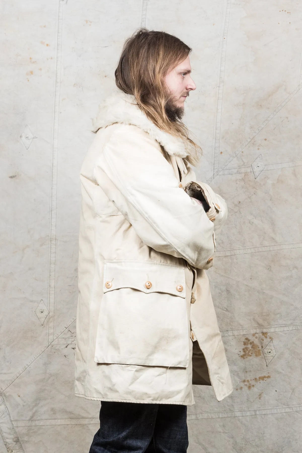 Vintage White Swedish Army Survival Coat "Livpäls M/1913"