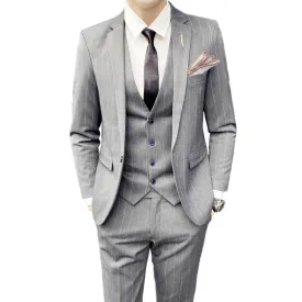 West Louis™ 3 Pieces Set Casual Stripe Business Groom Suit