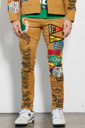 Wheat Spring Break Hand Drawing Slim Fit Pants