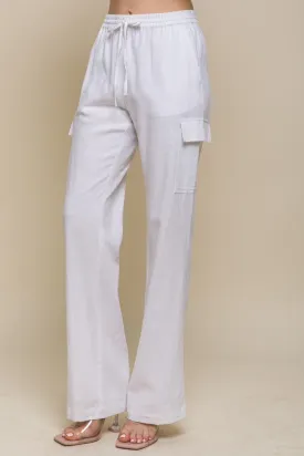 White Linen Straight Leg Cargo Pants