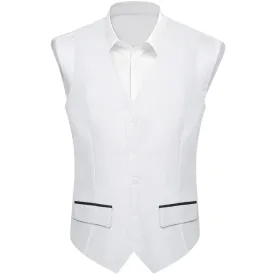 White Solid Silk Men's Classic Vest with Two Pockets