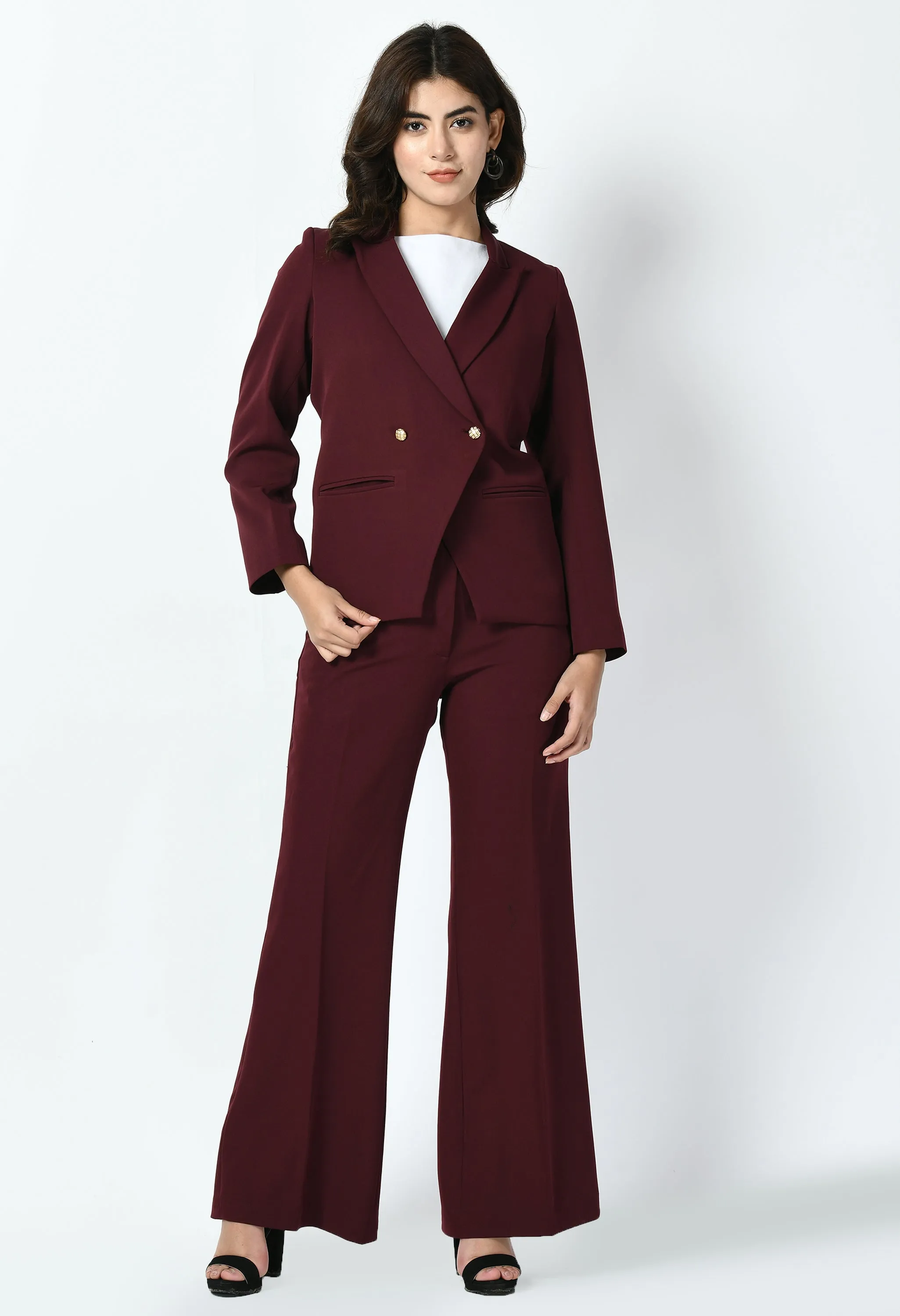Wine Vitality Formal Blazer With Bootcut Trouser