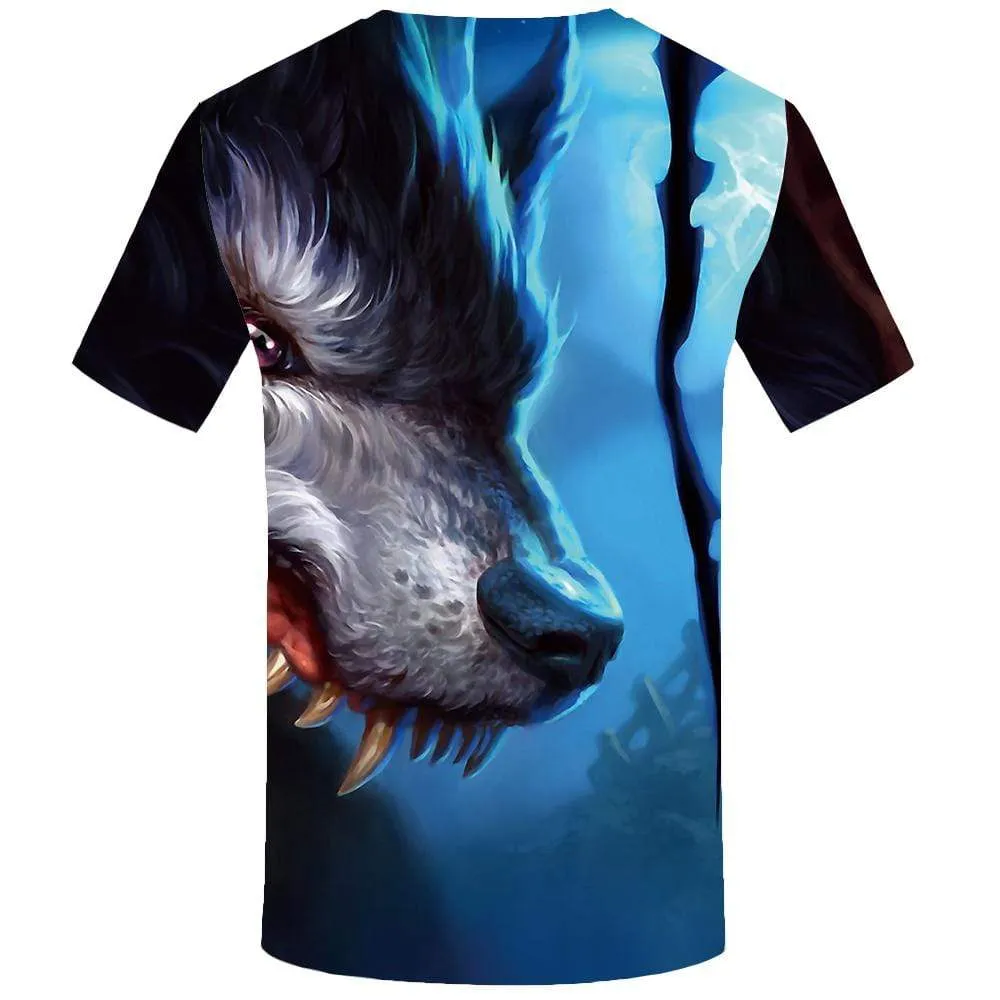 Wolf T shirt Men War T-shirt 3d Splice Tshirt Anime Blood T shirts Funny Animal Tshirts Print Mens Clothing Short Sleeve Unisex