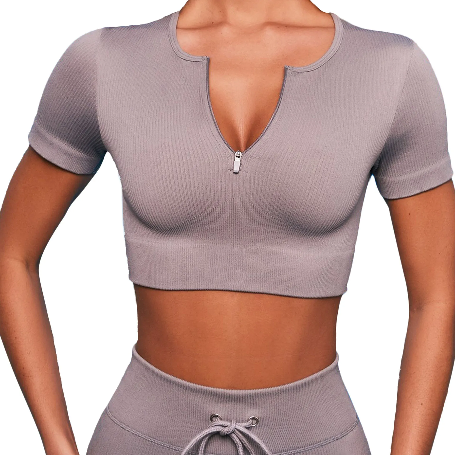 Women Seamless Sports Bra Top Quick Drying Zipper Short Tights