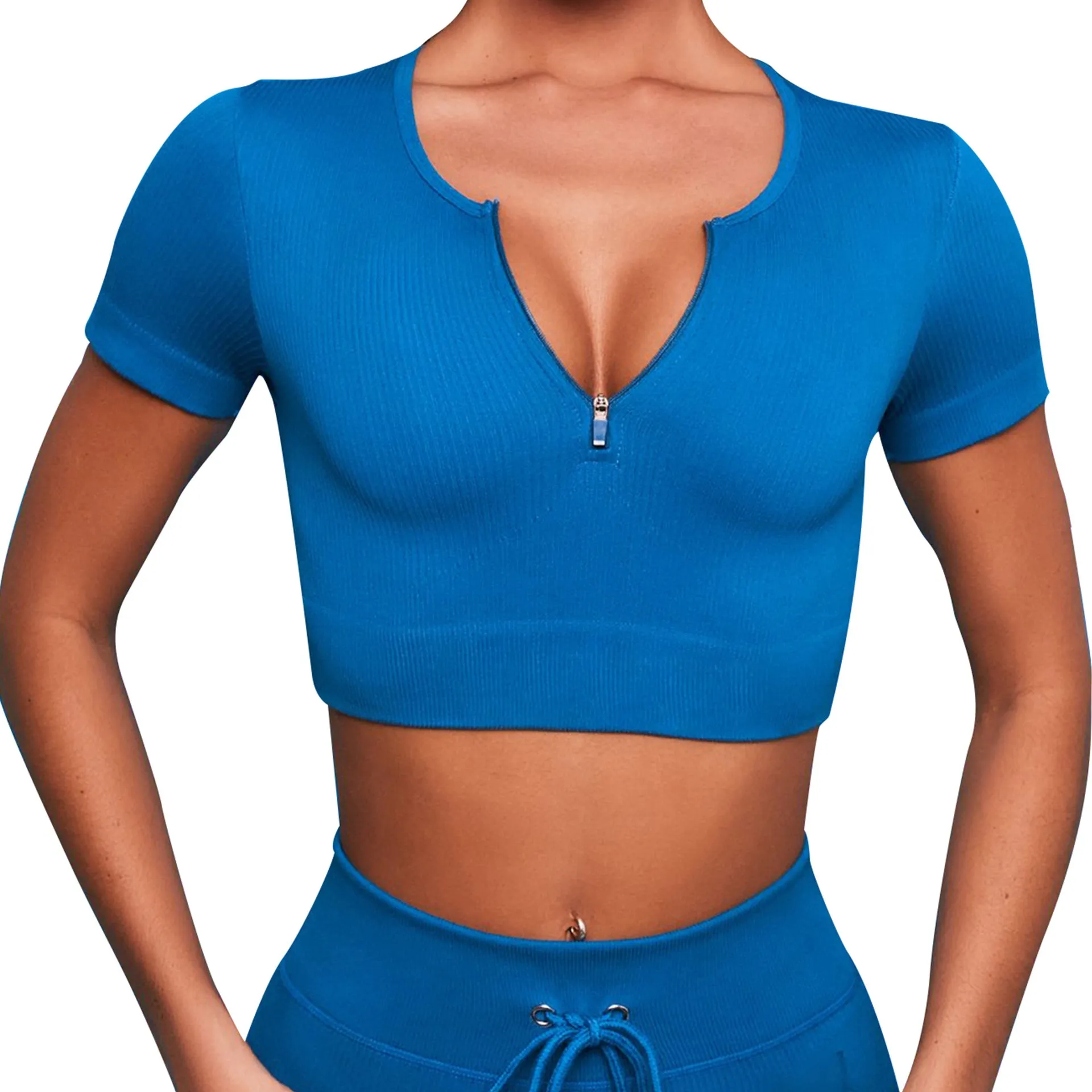 Women Seamless Sports Bra Top Quick Drying Zipper Short Tights