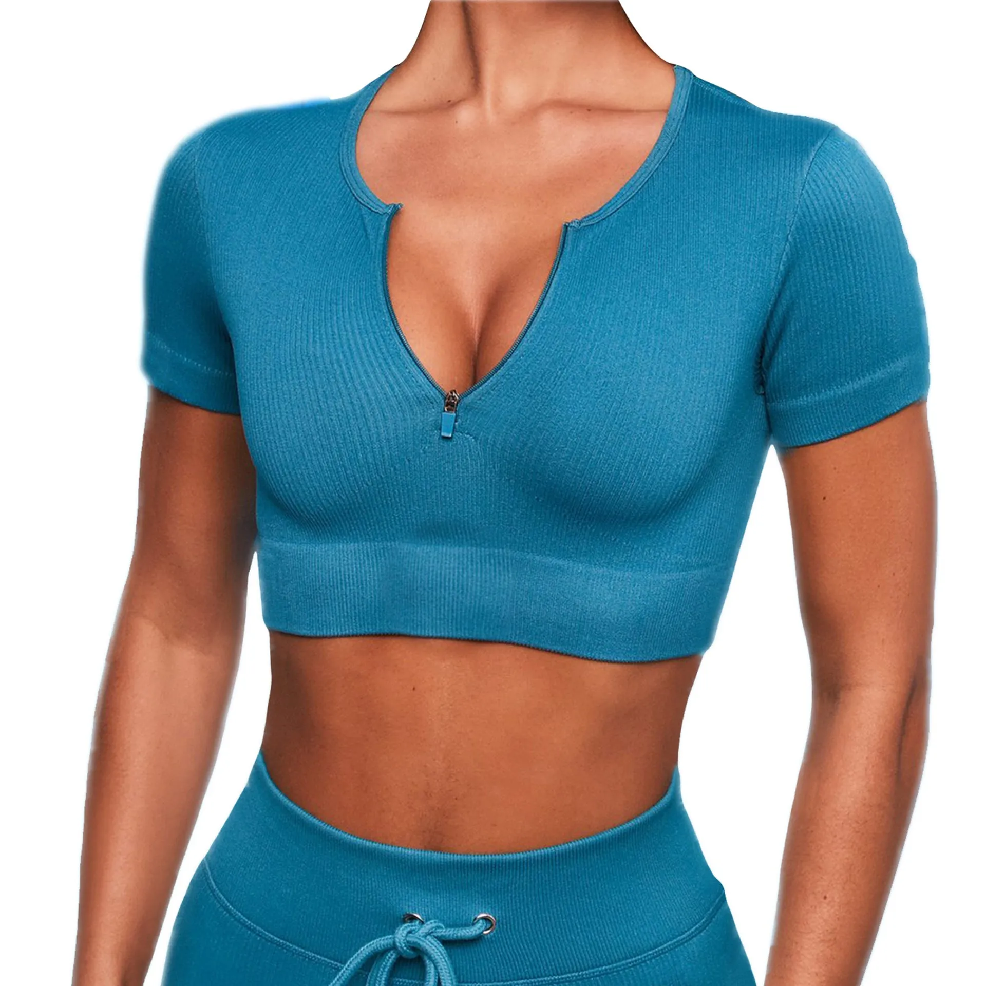 Women Seamless Sports Bra Top Quick Drying Zipper Short Tights