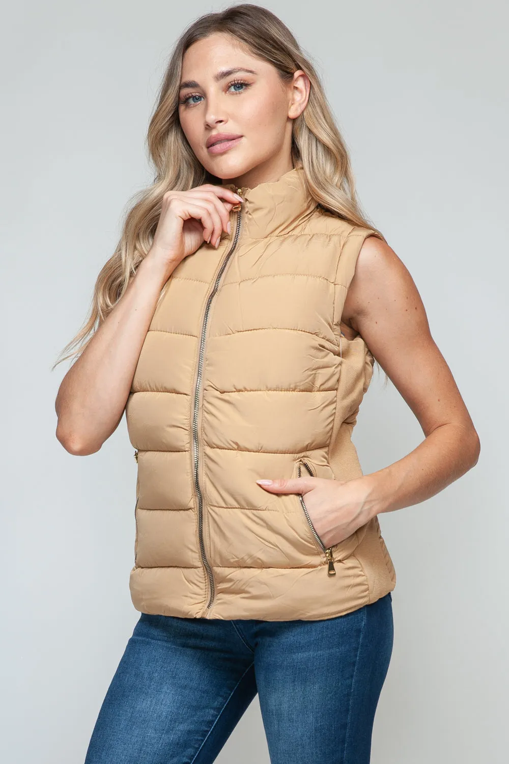 Women Snobbish Zip Up Turtleneck Vest with Pockets