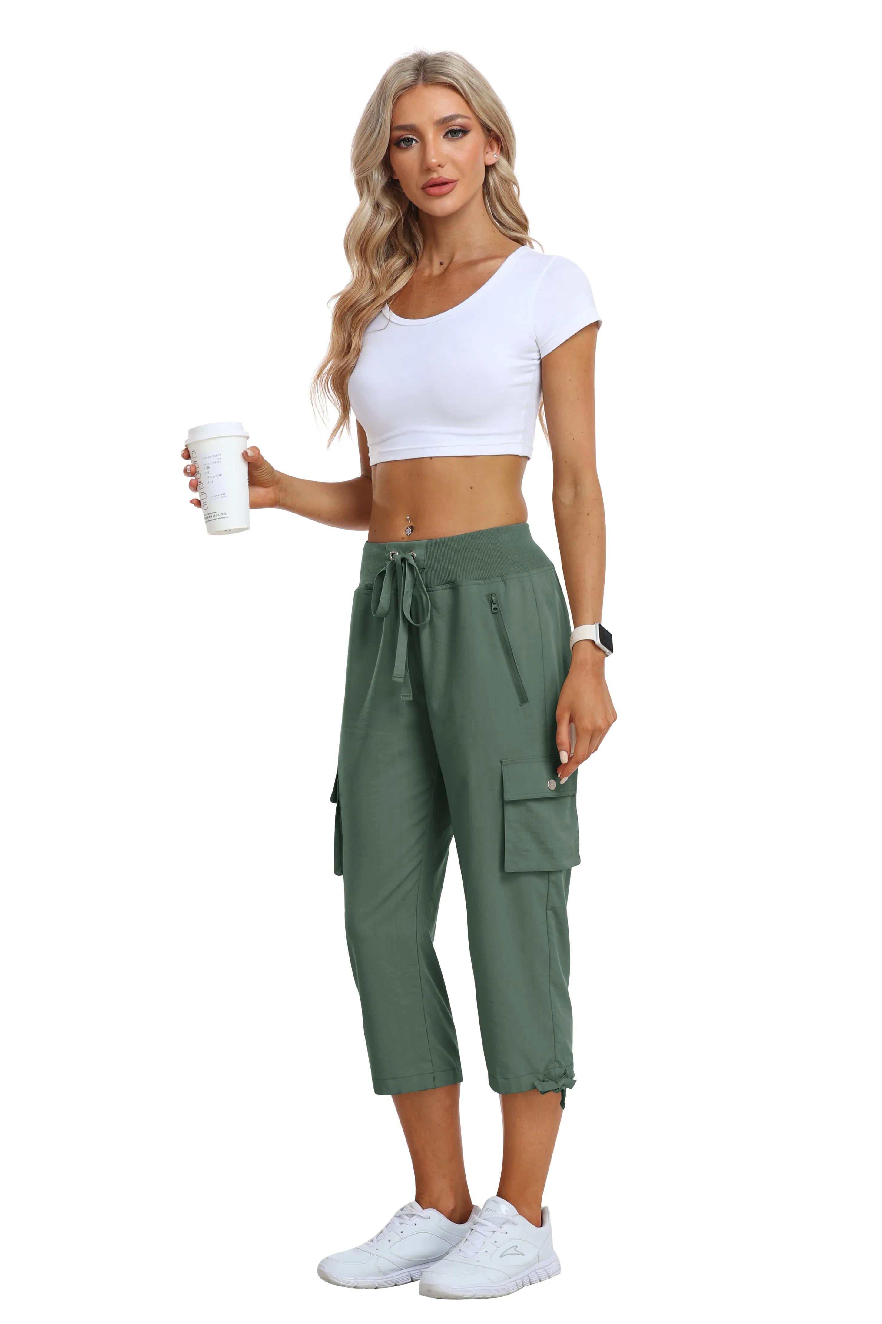 Women's loose casual quick drying travel cargo capri pants