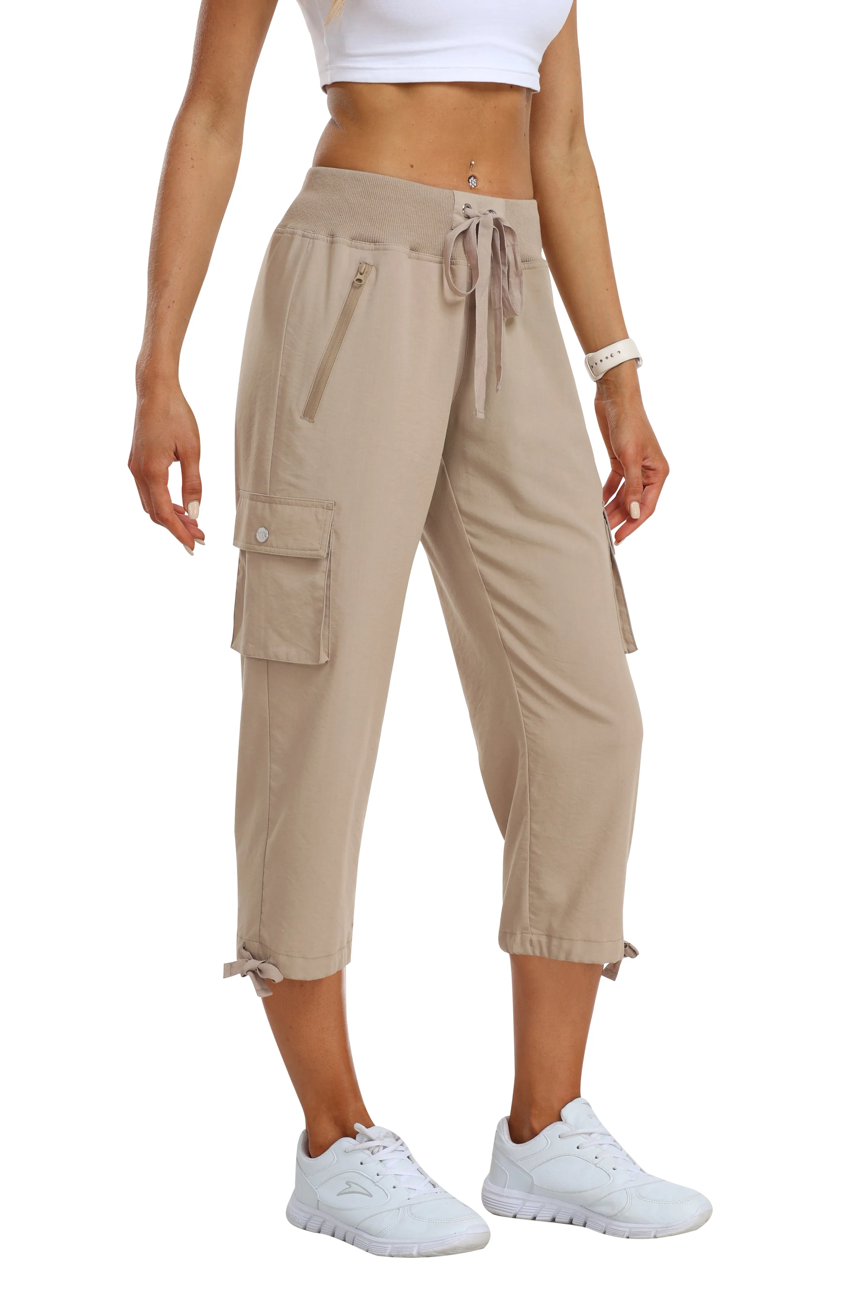 Women's loose casual quick drying travel cargo capri pants