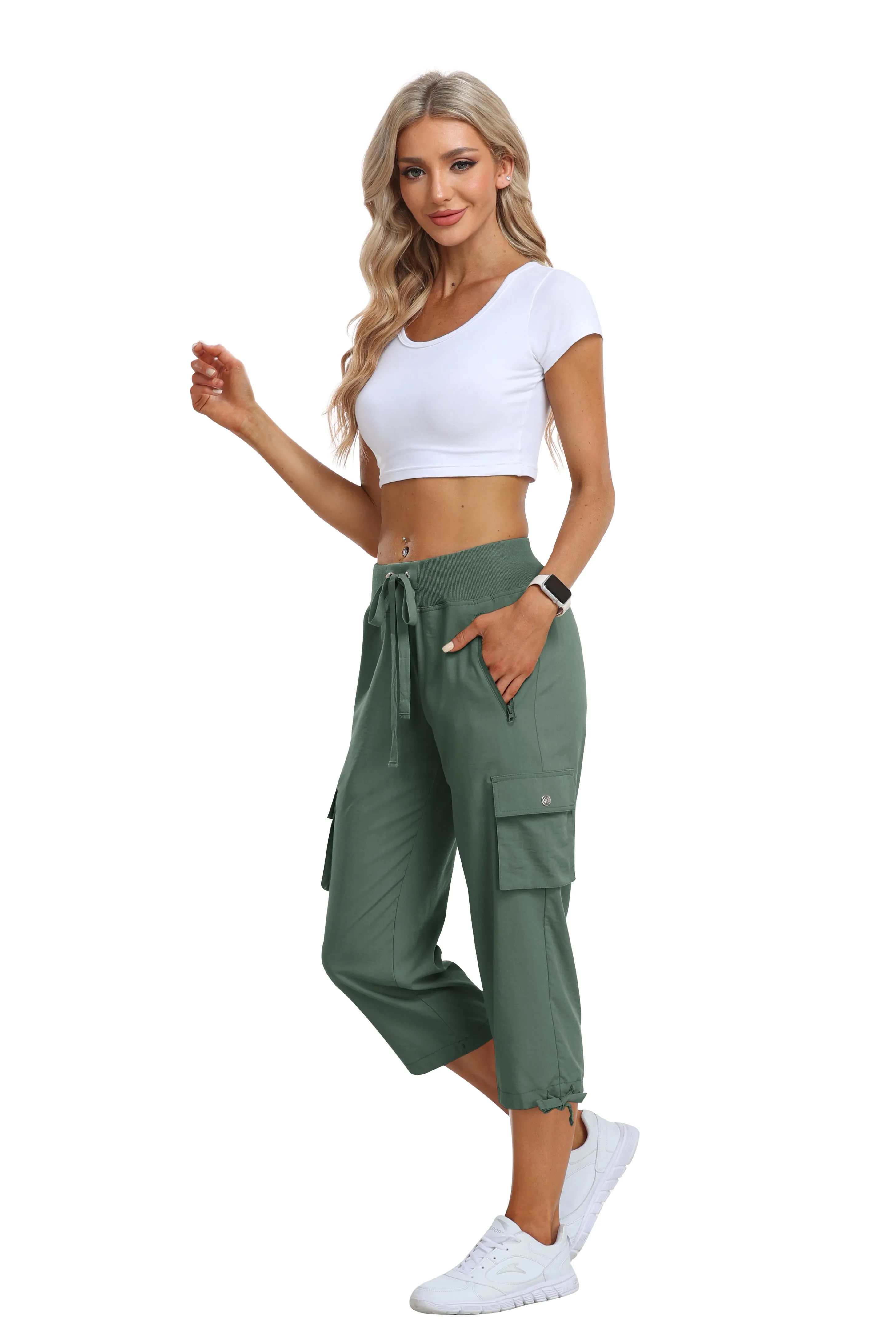 Women's loose casual quick drying travel cargo capri pants