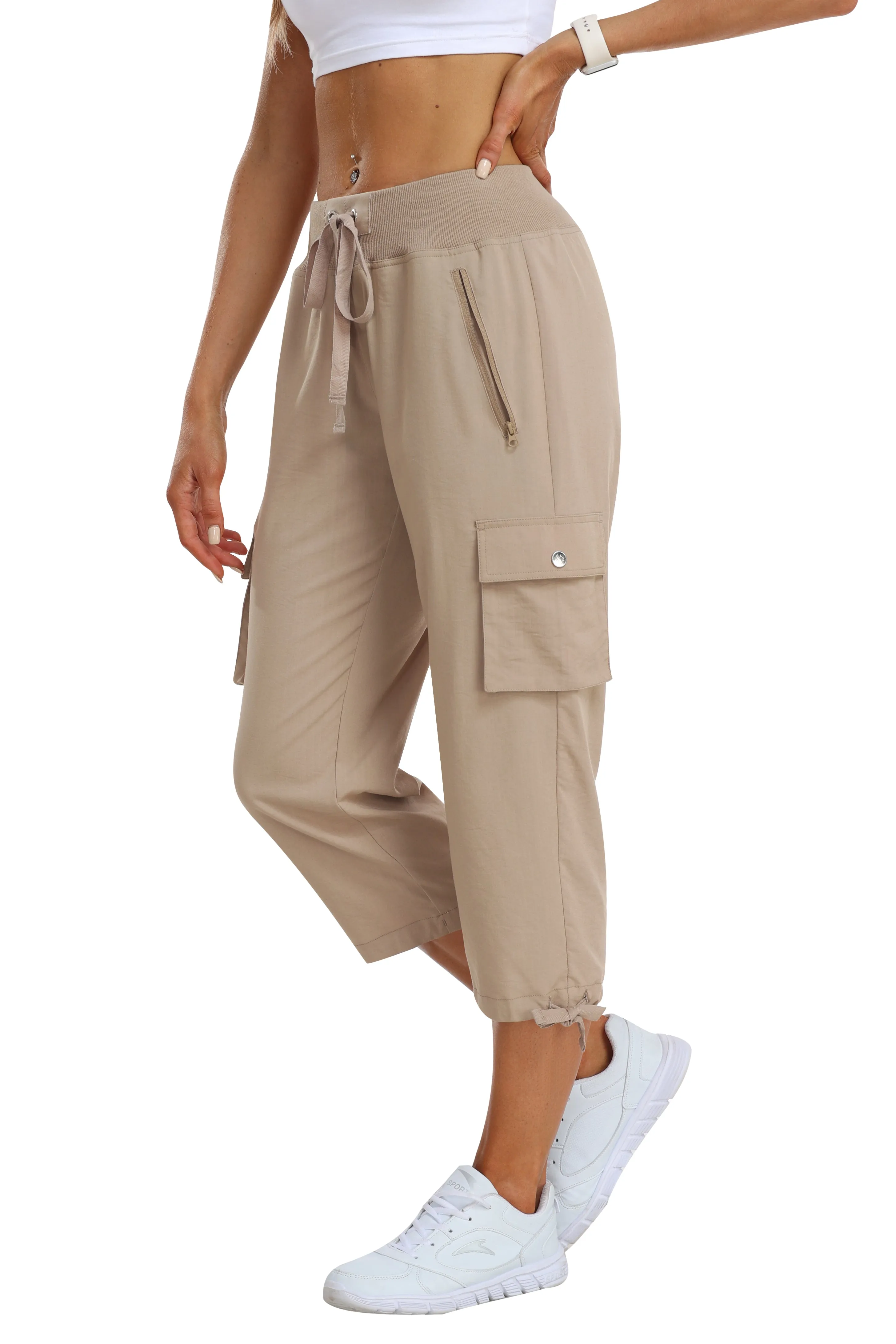 Women's loose casual quick drying travel cargo capri pants