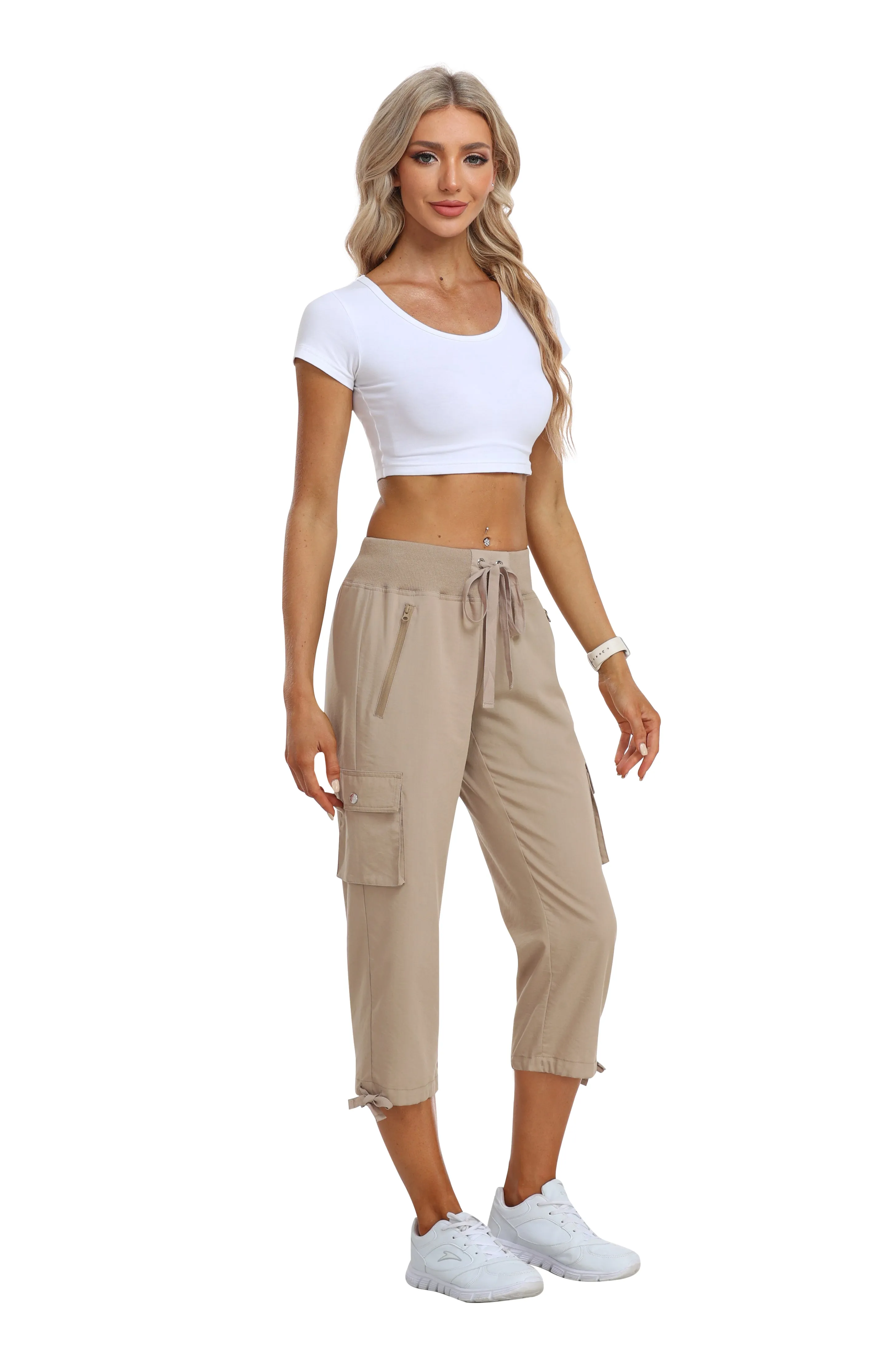 Women's loose casual quick drying travel cargo capri pants