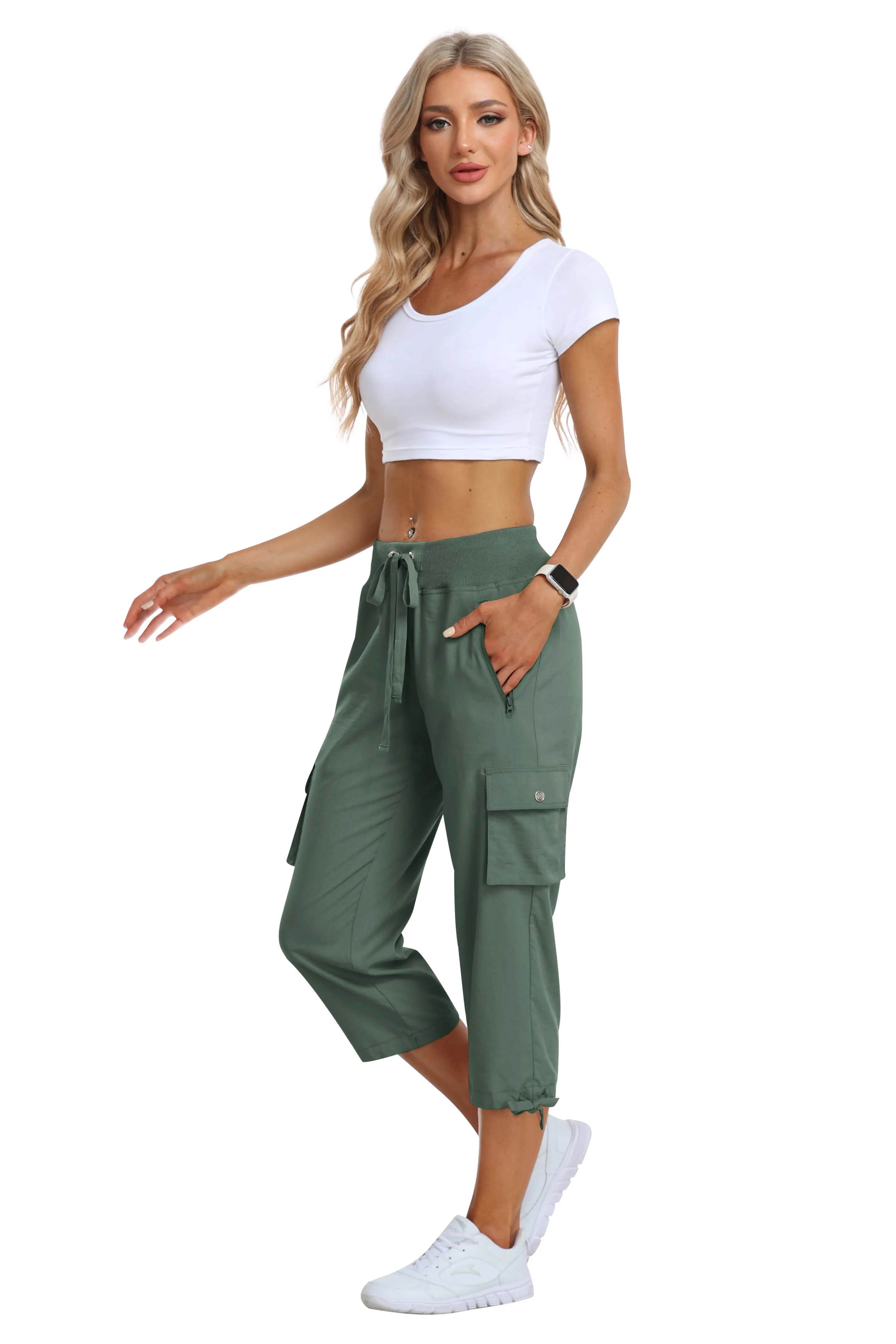 Women's loose casual quick drying travel cargo capri pants