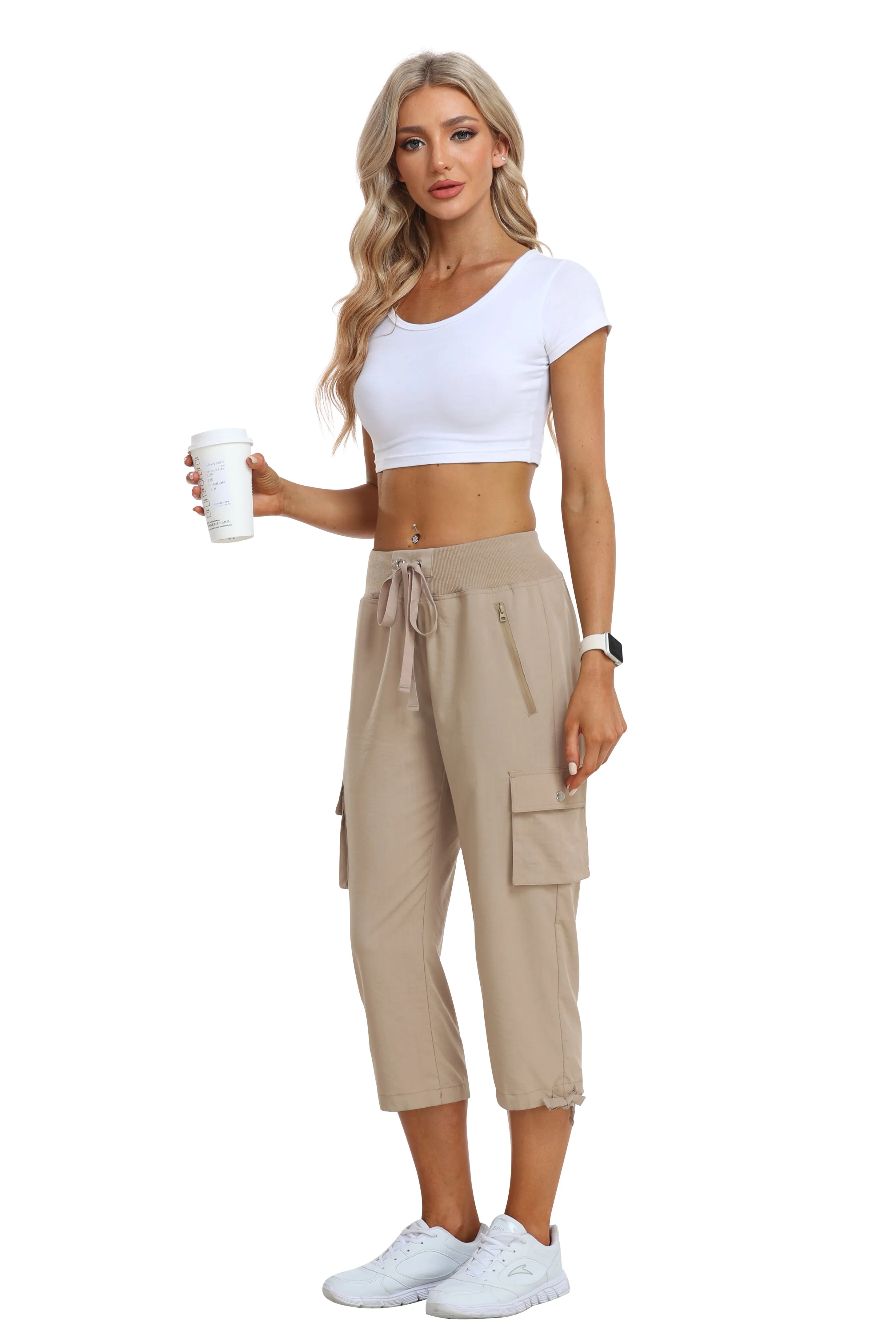 Women's loose casual quick drying travel cargo capri pants