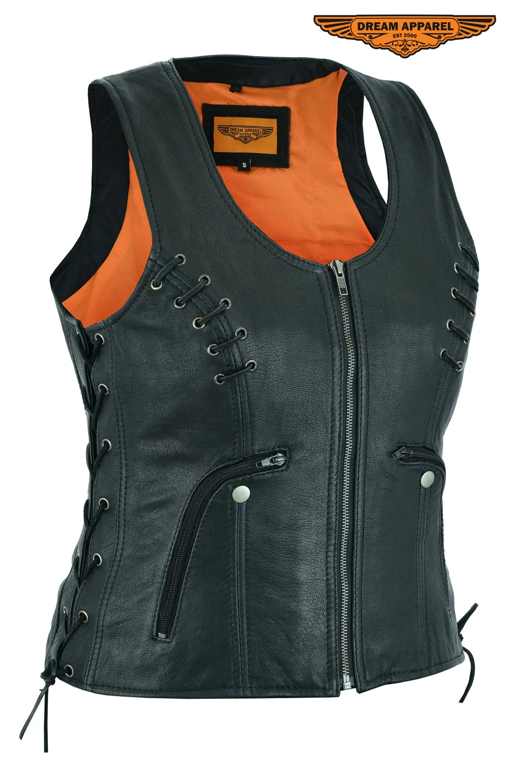 Women's Premium Naked Goat Skin Vest with Side Laces