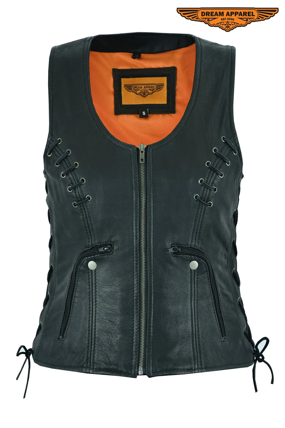 Women's Premium Naked Goat Skin Vest with Side Laces