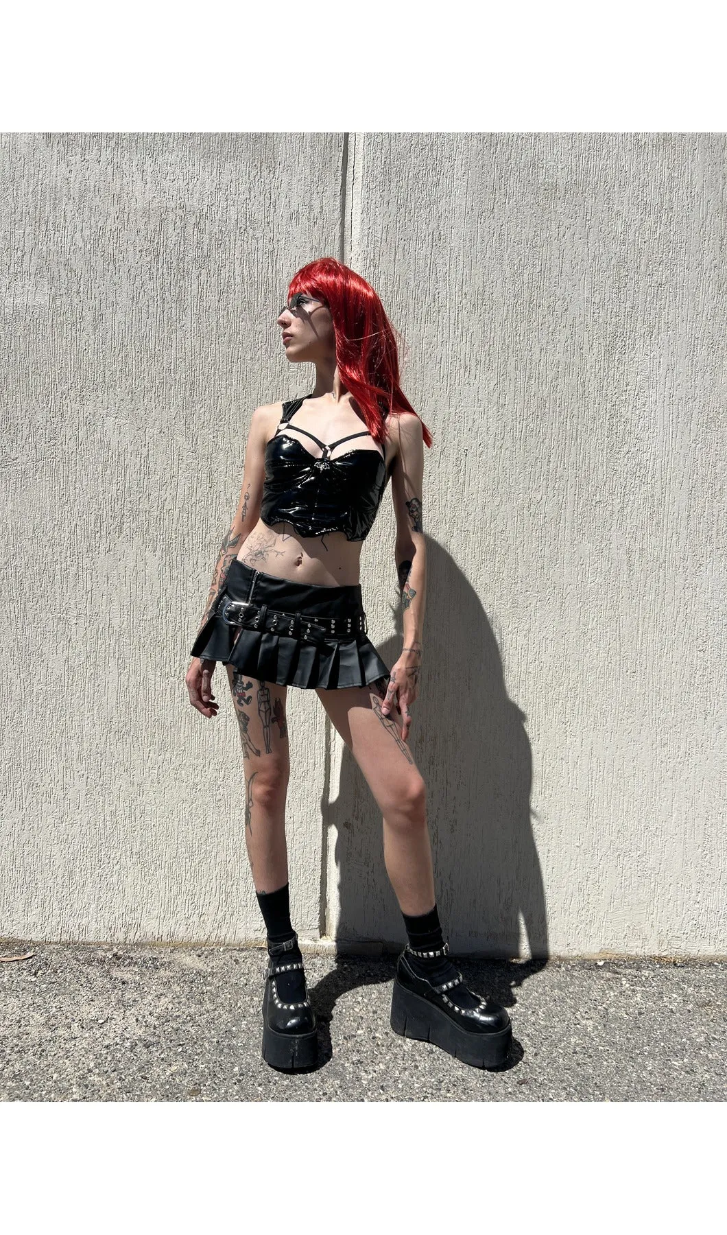 Y2K Black Micro Skirt with Pleats and Belt