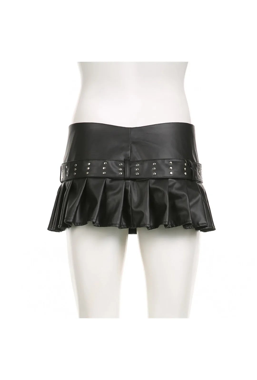 Y2K Black Micro Skirt with Pleats and Belt