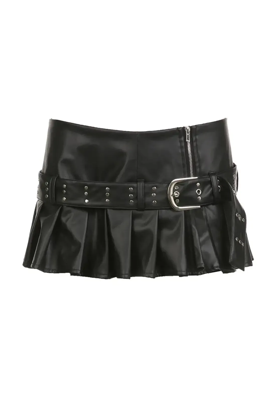 Y2K Black Micro Skirt with Pleats and Belt
