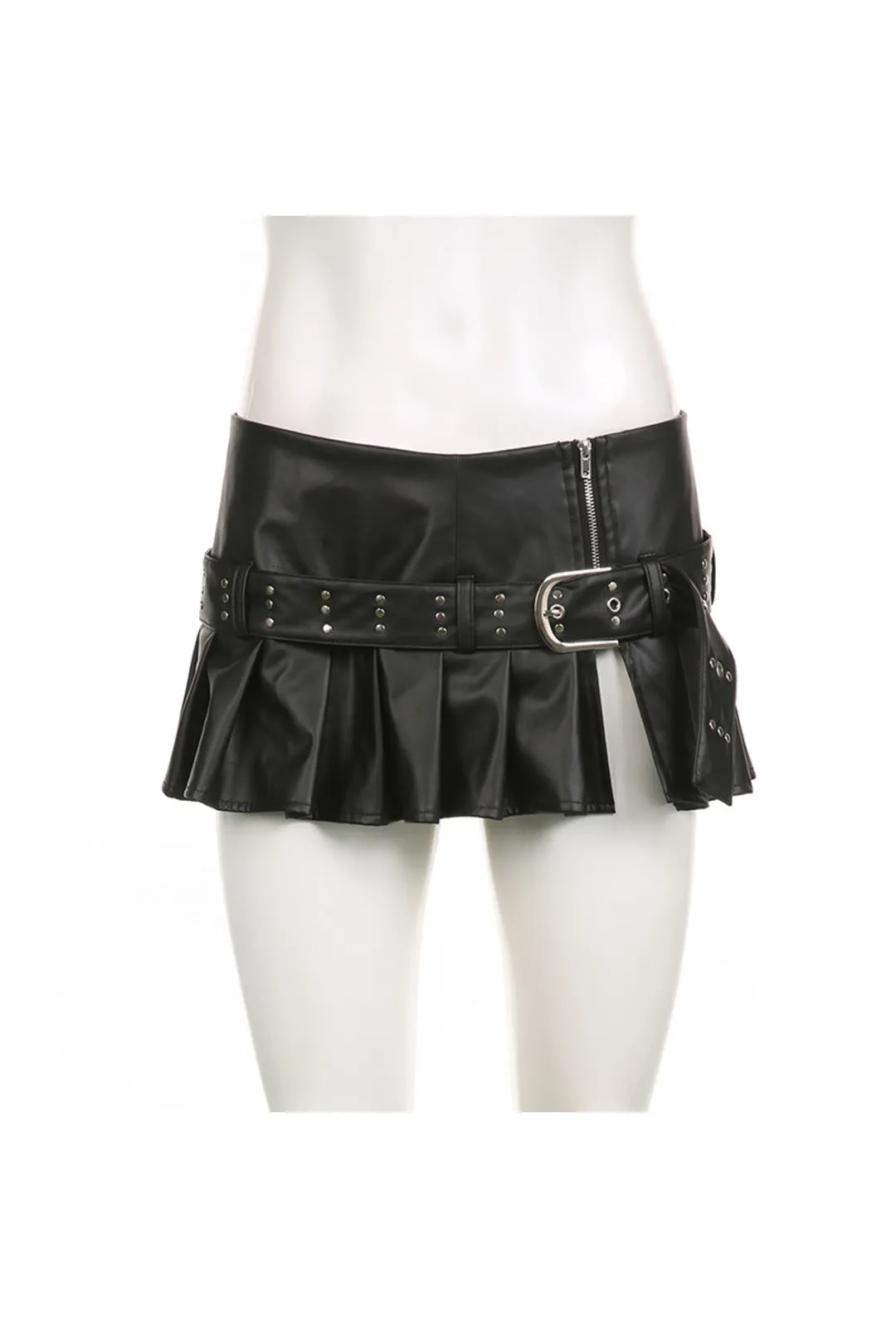 Y2K Black Micro Skirt with Pleats and Belt