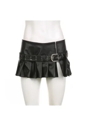 Y2K Black Micro Skirt with Pleats and Belt